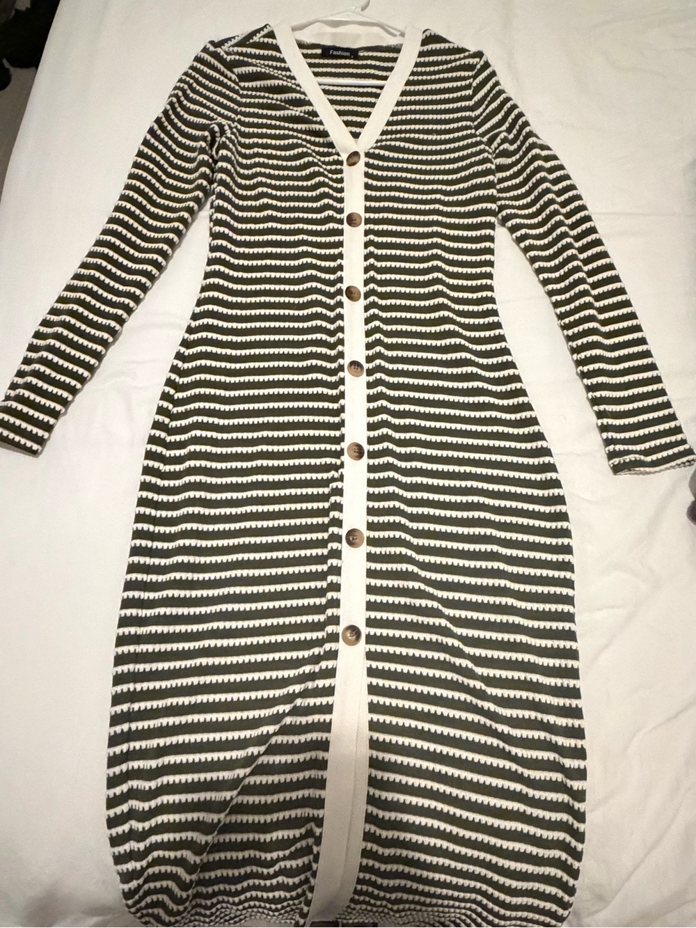 Striped Long Cardigan Sweater - Black & White